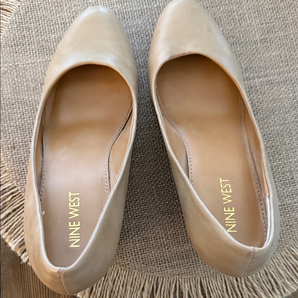 Nine West Beige Leather Pointed-Toe Flats